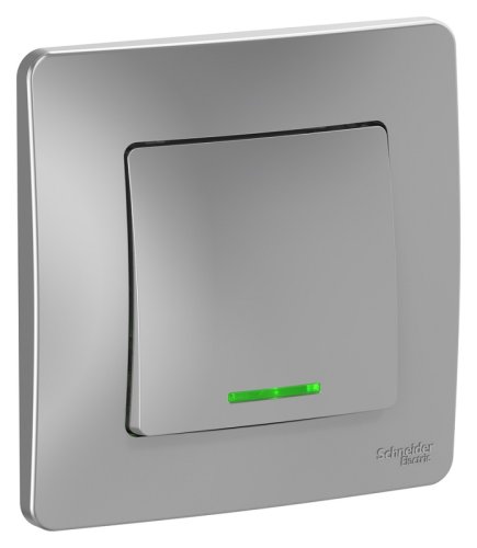 Переключатель с подсветкой с рамкой Systeme Electric Blanca 1-кл. проходной алюминий картинка